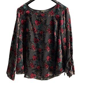 Dalia Top Womens‎ 1X Black Burnout Velvet Sheer Floral Flare Sleeve Witchy Fairy